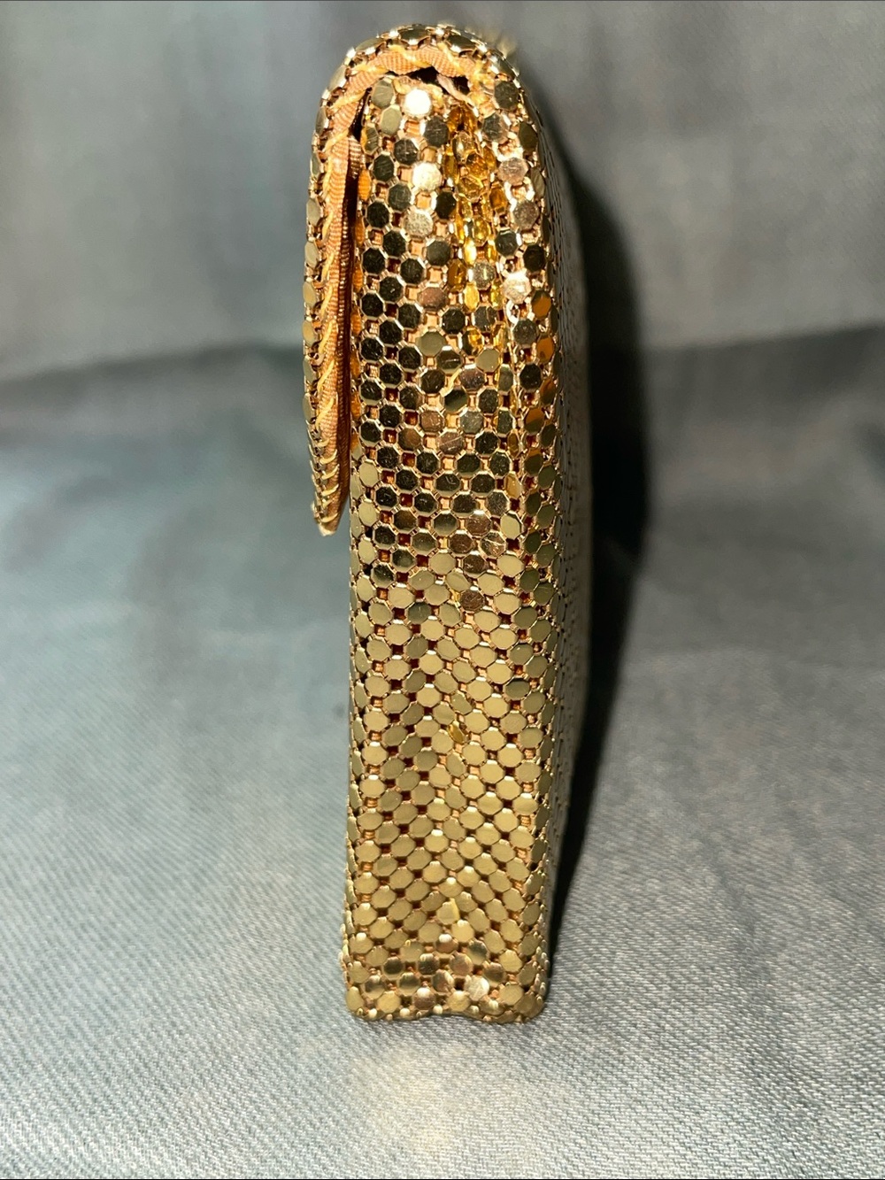 Whiting & Davis Gold Mesh Evening Clutch with Jeweled Clasp - Picture 3 of 14